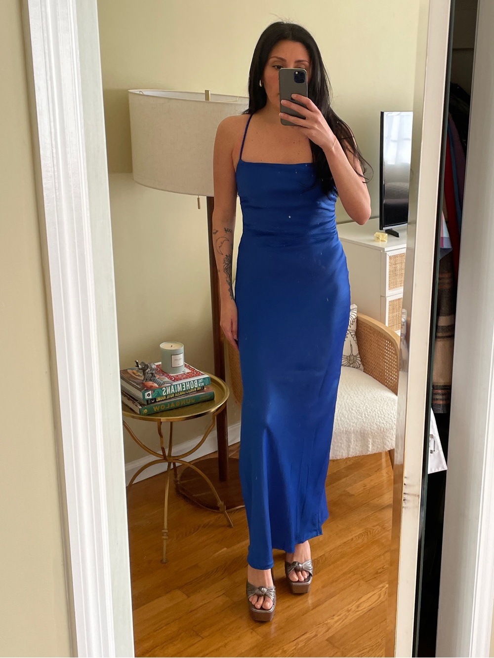 Meshki Royal Blue Cowl Neck Slip Maxi Dress